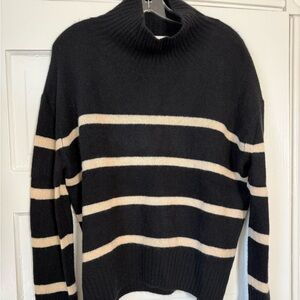 Banana Republic Black & Cream Striped Mock Neck Sweater